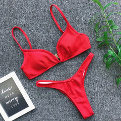 2021 Sexy Bikini Set Women Swimwear V Neck Swimsuit Female Push Up Bikini Set Solid Bathing Suit Beach Wear Biquini voguable