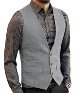 Voguable Grey Men's Vest Suit Boutique Wool Tweed Slim Fit Leisure Cotton Male Gentleman Beckham Business Waistcoat For Wedding Groomsmen voguable