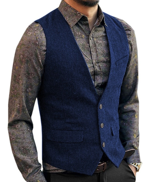 Voguable Grey Men's Vest Suit Boutique Wool Tweed Slim Fit Leisure Cotton Male Gentleman Beckham Business Waistcoat For Wedding Groomsmen voguable