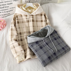Women Fleece Hoodies Sweatshirt 2021 Winter Plaid Pirnted Cotton Hooded Sweatshirt Casual Loose Hooded Pullover Oversize Jacket voguable