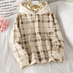 Women Fleece Hoodies Sweatshirt 2021 Winter Plaid Pirnted Cotton Hooded Sweatshirt Casual Loose Hooded Pullover Oversize Jacket voguable