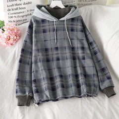 Women Fleece Hoodies Sweatshirt 2021 Winter Plaid Pirnted Cotton Hooded Sweatshirt Casual Loose Hooded Pullover Oversize Jacket voguable