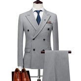 Voguable Mens Double Breasted Suits Terno Masculino Slim Fit Men's Formal Suits Set Brand Black Grey Jacket Pants Vest voguable