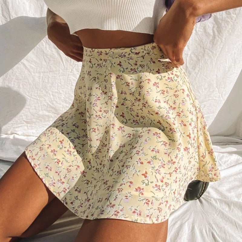 AIUJXK Summer Floral Print Chiffon Skirts Women 2021 New Arrival Fashion High Waist Casual Short Jupe Woman Loose Mini Skirts voguable