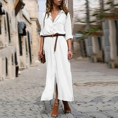 Voguable New Hot Fashion Button Long Dress Elegant Women Dresses Casual Work Dress Plus Size Pocket Slim Black Dresses Women Long Sleeves voguable