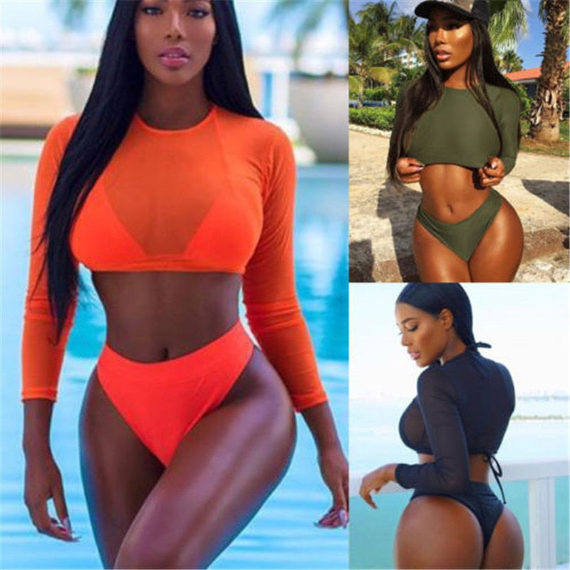 Summer Women Triangle Three-Piece Suit Sexy Bikini Set Bandage Push-Up Swimsuit Bathing Beachwear voguable