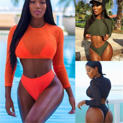Summer Women Triangle Three-Piece Suit Sexy Bikini Set Bandage Push-Up Swimsuit Bathing Beachwear voguable