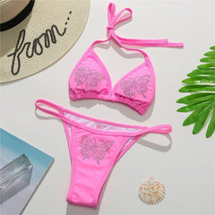 Voguable 2021 New Swimwear Women Sexy Butterfly Rhinestones Bikini Set Bathing Suit Beachwear Push Up Swimming Swimwear Swimsuit Bikini voguable