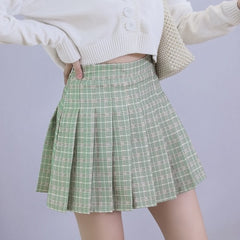 BEFORW Preppy Japanese Korea Short Skirts 2021 New High Waist Mini Womens Skirts Kawaii Pink Plaid Pleated Tennis Casual Skirt voguable