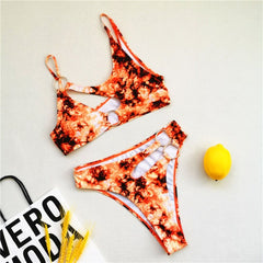 African Style Bikini Bathing Suit Sexy Cut Out Swimwear Chain Ring Swimming Suit for Women Two Piece Swimsuit Floral Biquini voguable
