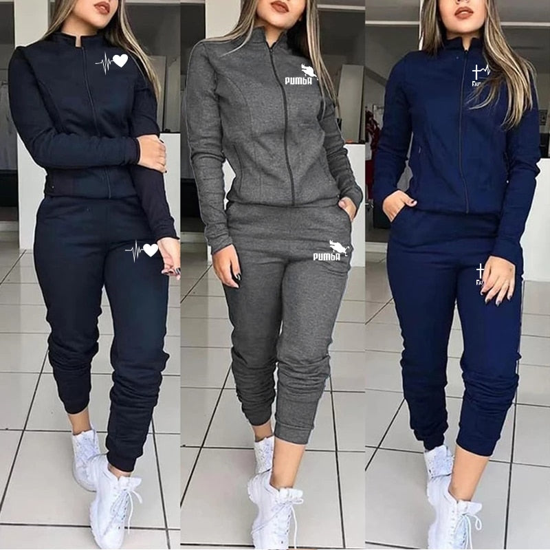 Voguable Spring Autumn Print Tracksuit Women 2 Piece Set Long Sleeve Zipper Jacket+Pants Sports Jogging Suit Female Streetwear Outfits voguable