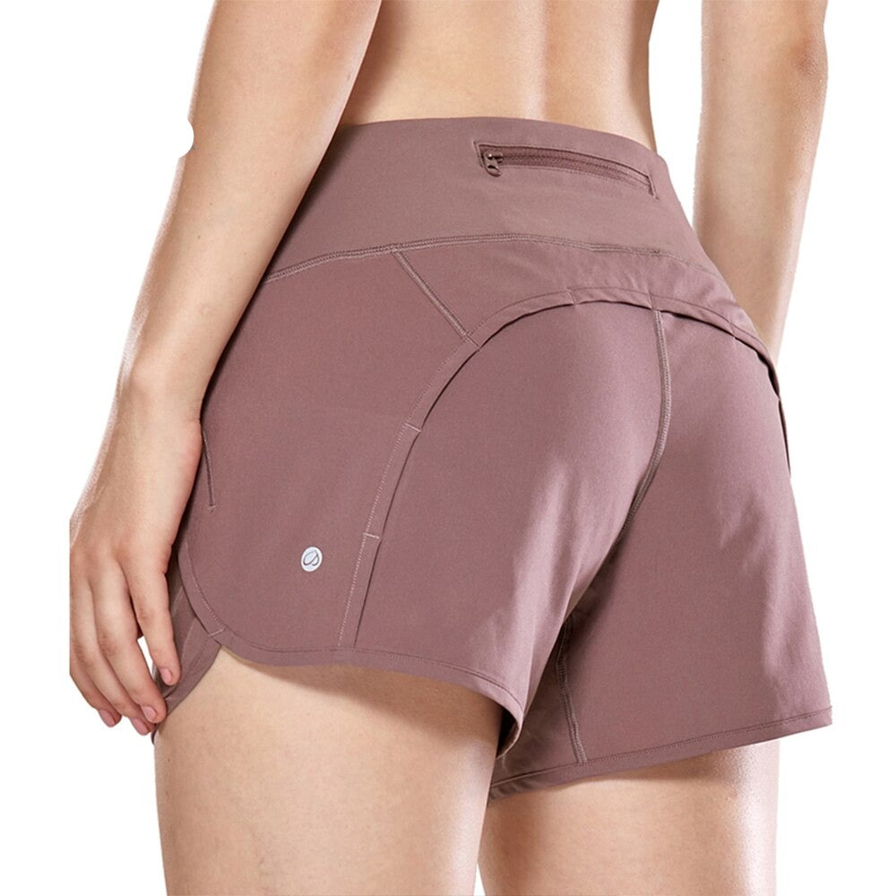 CRZ YOGA Women's Workout Sports Running Shorts Pants With Zip Pocket - 4 inch voguable