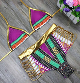 Voguable 2022 New African Print Two-Pieces Bath Suits Bikini Set Sexy Geometric Swimwear Swimsuit Gold High Waist Swimming Suit voguable