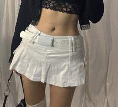 ALLNeon Pastel Goth Low Waist Black Micro Skirts Y2K Streetwear Pockets Patchwork A-line Skirt E-girl Aesthetics Outfits Zipper voguable