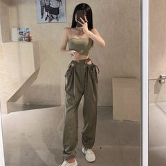 Voguable 2022 Streetwear Women's Cargo Harem Pants Hip Hop High Waist Casual Female Track Pants Joggers Trousers Fashion Harajuku Women Pants voguable