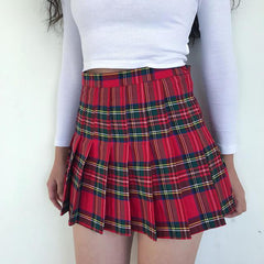 Y2K Harajuku Tartan Women Skirt Sexy Plaid Pleated Skirts Fashion Mini Dance Skirt Side Button High Waist School Skirts Female voguable