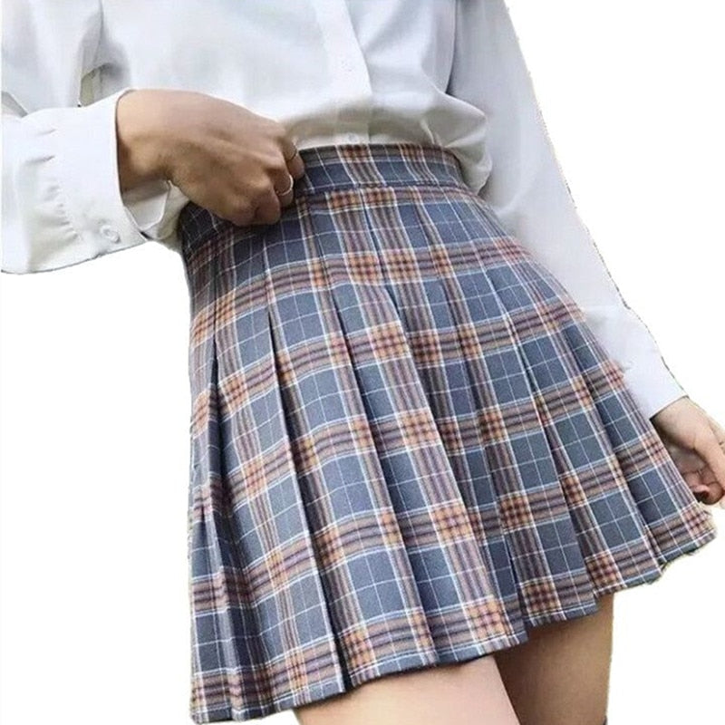 XS-XXL Spring Summer Autumn Women Skirts Student Girl Striped Pleated Waist Female Sweet Mini Dance Plaid Black White Pink Skirt voguable