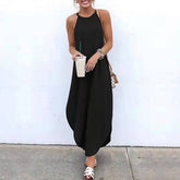 Women Dress Summer 2021 Casual Sleeveless Halter Solid Beach Long Dress Round Neck Sling Fashion Beach Clothes voguable