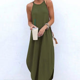 Women Dress Summer 2021 Casual Sleeveless Halter Solid Beach Long Dress Round Neck Sling Fashion Beach Clothes voguable