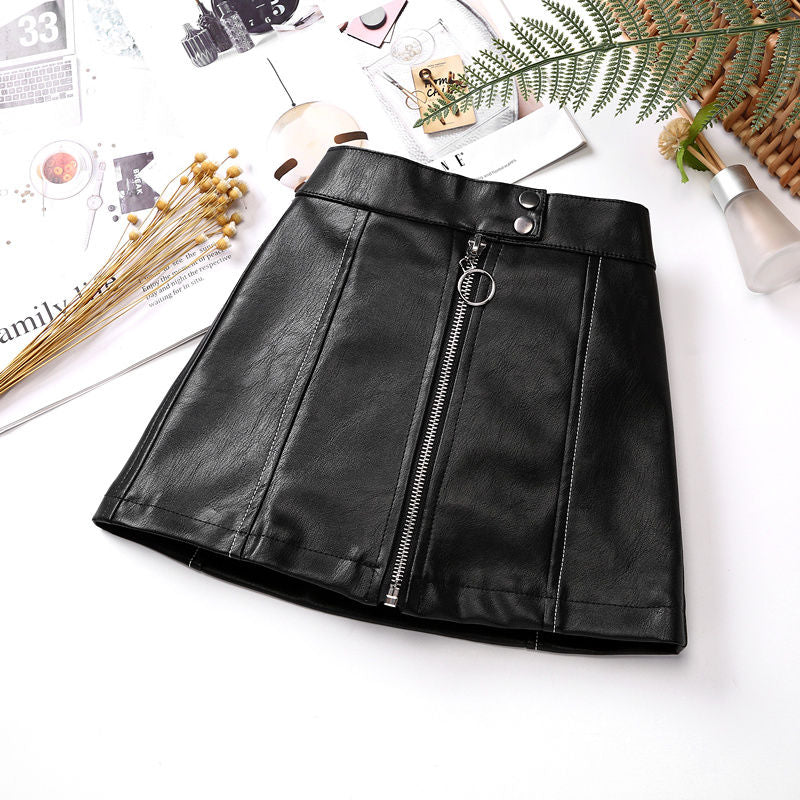 2021 new spring autumn Girls Kids leather PU zipper skirt comfortable cute baby Clothes Children Clothing voguable