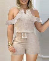 Women Fashion Sleeveless Plain Crop Top Sexy High Waist Skinny Bodycon Long Trousers Two Pieces Suit Flare Pants Set With Belt voguable