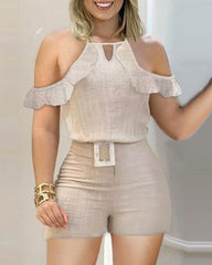 Women Fashion Sleeveless Plain Crop Top Sexy High Waist Skinny Bodycon Long Trousers Two Pieces Suit Flare Pants Set With Belt voguable