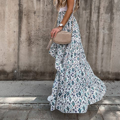 Summer High Waist Long Print Skirt 2021 New Bohemian Women Casual Beach Chic Faldas Female Elastic Waist Irregular Holiday Skirt voguable
