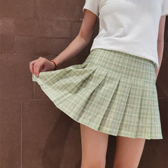 XS-XXL Spring Summer Autumn Women Skirts Student Girl Striped Pleated Waist Female Sweet Mini Dance Plaid Black White Pink Skirt voguable