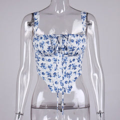 NewAsia Black Floral Corset Women Summer Sexy Backless Boned Lace Up Crop Top Party Casual Wear Prairie Chic Print Tops 2021 New voguable