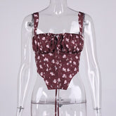 NewAsia Black Floral Corset Women Summer Sexy Backless Boned Lace Up Crop Top Party Casual Wear Prairie Chic Print Tops 2021 New voguable