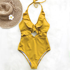 Women Swimwear Summer Ruffle Lace Up Swimsuit Padded Monokini Bikini 2019 Ladies Swimsuit Bathing Suit Beachwear Biquini 2XL voguable
