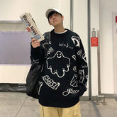 Voguable Men Hip Hop Sweater Cartoon Casual Loose Knitted Pullover Autumn Winter Knitted Men's Sweater Couple Unisex Design voguable