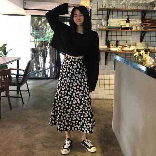 Flower Pattern Casual Fresh Loose Basic Simple College Wind 2021 Summer Chiffon Female Women New Arrival A-line Skirts voguable