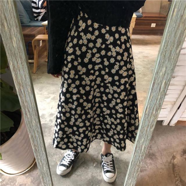Flower Pattern Casual Fresh Loose Basic Simple College Wind 2021 Summer Chiffon Female Women New Arrival A-line Skirts voguable