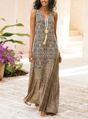 women print plus size maxi dress summer sleeveless tank dresses arabic ramadan abaya EID kaftan robe dubai islamic Judaic gown voguable