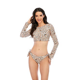 Surfing Swimsuit For Women 2022 Bikini Long Sleeve Swimwear Tiger Print Push Up Summer Bath Suit Two Piece Bandeau Biquini voguable