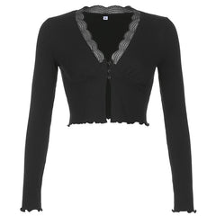 Rockmore Sweater Knitwear Women Autumn Y2K Long Sleeve V Neck Knitted Cardigans Harajuku Korean Brown Crop Tops Solid Outwear voguable