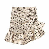 2021 new women vanilla polka dot High-waisted mini skirt Ruching detail Ruffled hem Back hidden in-seam zip closure skirt voguable