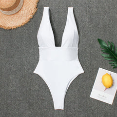 Deep V White Monokini Plunging Thong Bathing Suit Women One Piece Swimsuit Bodysuit White Women Swim Wear Female Sex Swimwear voguable
