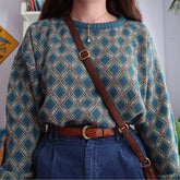 Voguable High Street Women Sweater Striped Contrasting Color Sweaters Vintage O-Neck Long Sleeve Knitwear Pullovers Women Clothes voguable