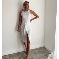 2022 New Women White Black Skirt Gathered Detail High-waist midi elegant High Street casual Fashion Women skirts voguable