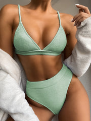 Voguable 2021 New V-neck swimwear women High Waist bikini set Push up swimsuit female Sexy Summer Biquinis bathing suit bather Beach wear voguable