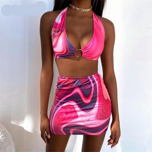 Nadafair Tie Dye Printed Mini Bodycon Dress Festival Outfits Party Club For Women Backless Halter Cut Out Sexy Summer Dress 2021 voguable