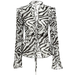 Voguable sexy deep V-neck Lace up beach club Top Women Mesh See Through Long Sleeve Solid T Shirt Fashion Ruffles Summer tee mujer voguable