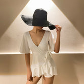 Women's 2020 Summer Bathing Suit Push Up One Piece Swimsuit Belt Solid Korea Swimwear Swimsuit Women with Skirt Swim Suit Dress voguable