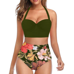 In-X High waist bikini 2022 Leaf print swimsuit women Push up swimwear female Halter bathing suit Vintage swimming suit biquini voguable