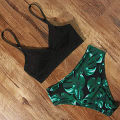 High Waist Bikini Leopard Swimsuit Women Bikini 2021 Floral Swimsuit Print High Neck Bikini Push Up Swimwear Snake Bathing Suit voguable