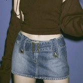 Rockmore Women'S Jeans Skirt Y2K Belt Mini Denim Skirt Korean Low Waist Straight Short Skirt Summer Harajuku Sexy Vintage 2021 voguable