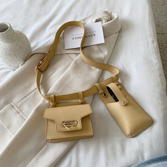 2 Piece Women's Belt Bag Luxury Designer Tactical Waist Bags Female Leather Flap Fanny Pack Shoulder Crossbody Chest Bag Purse voguable