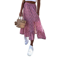 Women Summer Split Leopard Skirts 2021 pink Fashion Long Skirt Sexy Woman Floral Loose Lady Clothes Green Flower Skirts Fall voguable